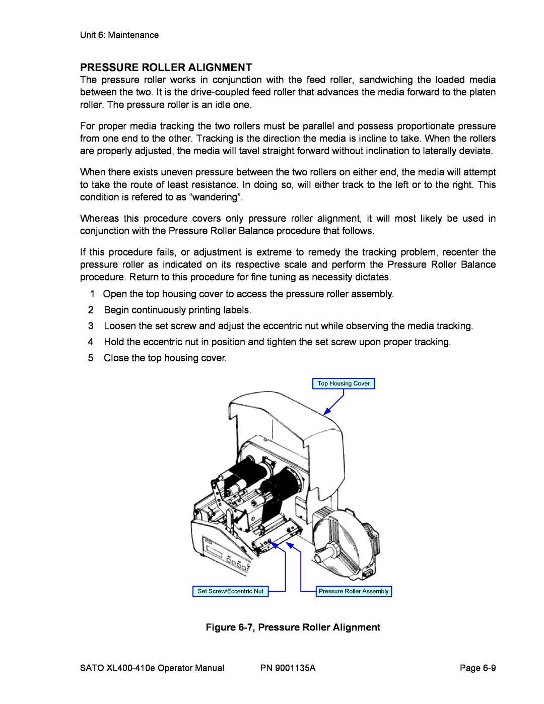 SATO 400e, 410e manual 7, Pressure Roller Alignment 