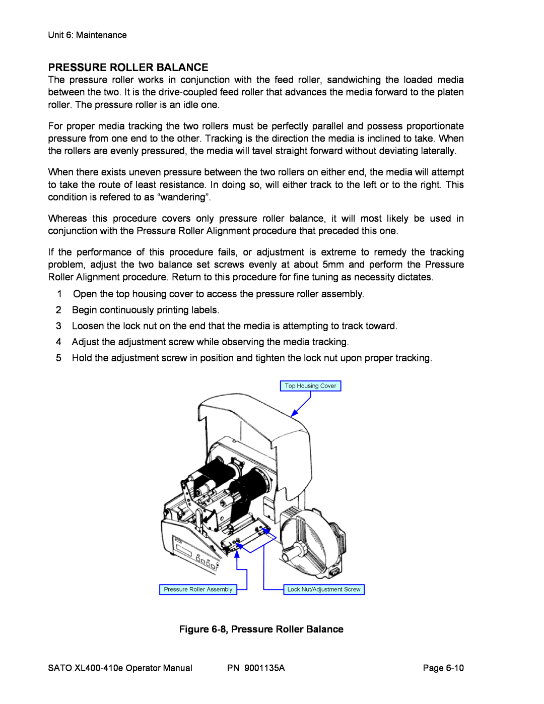 SATO 410e, 400e manual 8, Pressure Roller Balance 