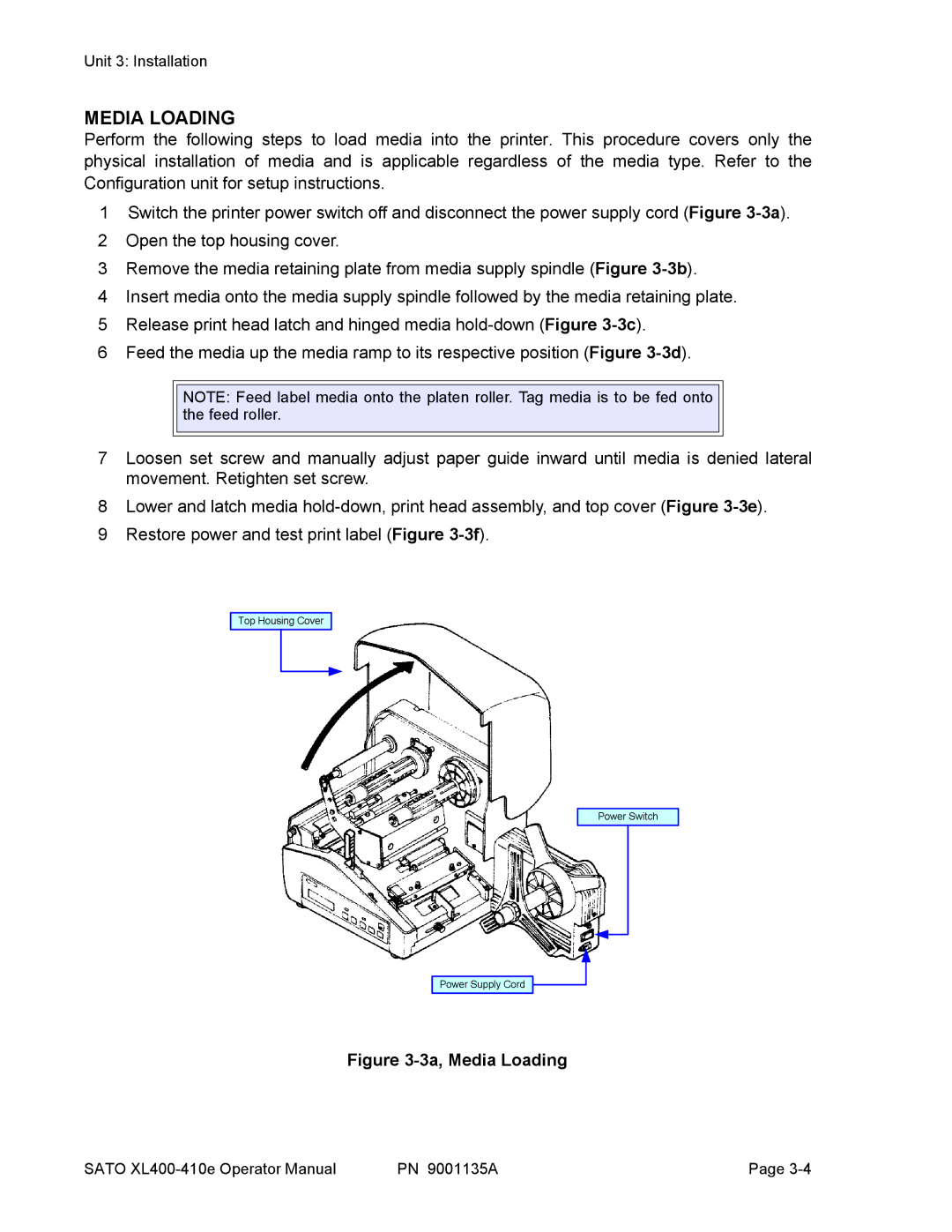SATO 410e, 400e manual 3a, Media Loading 