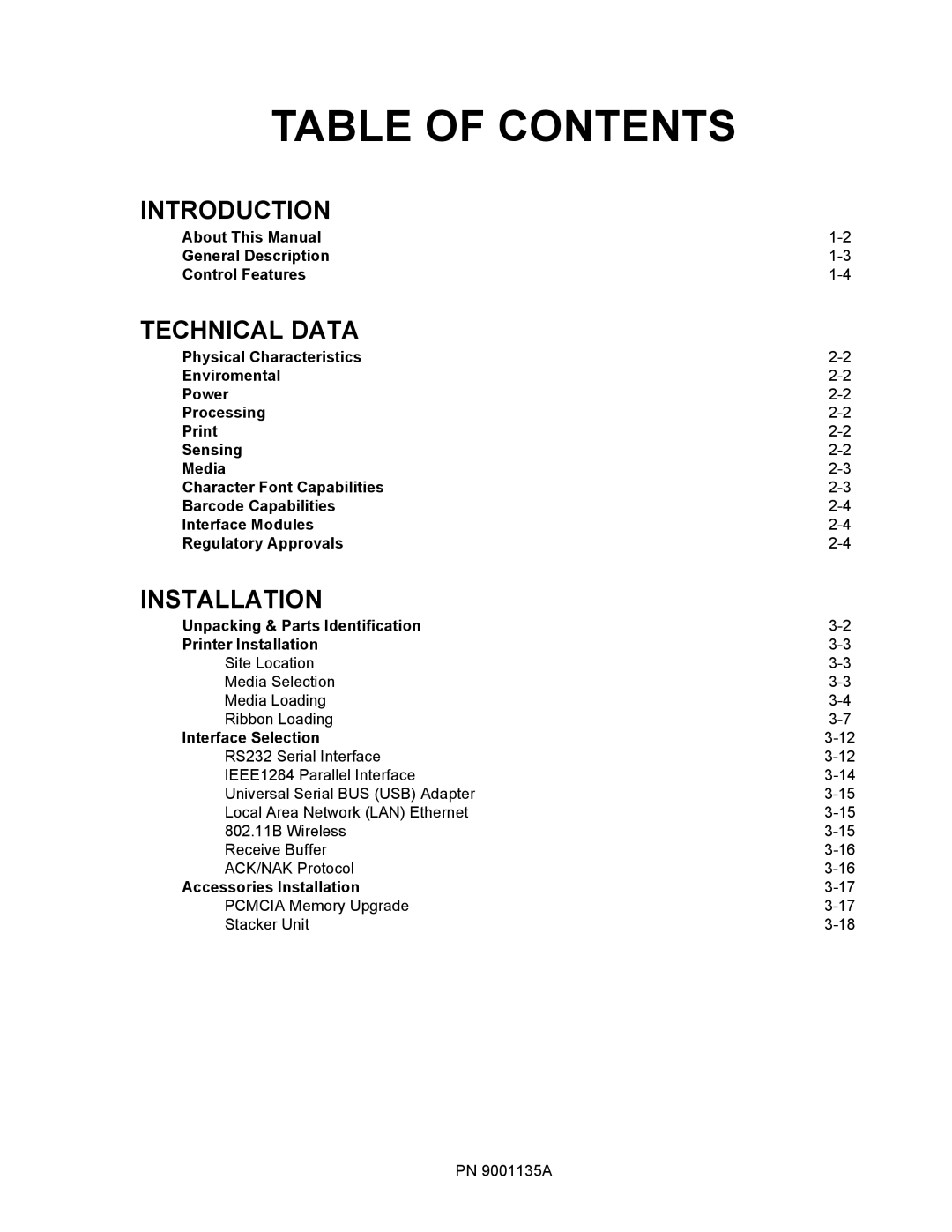 SATO 400e, 410e manual Table of Contents 