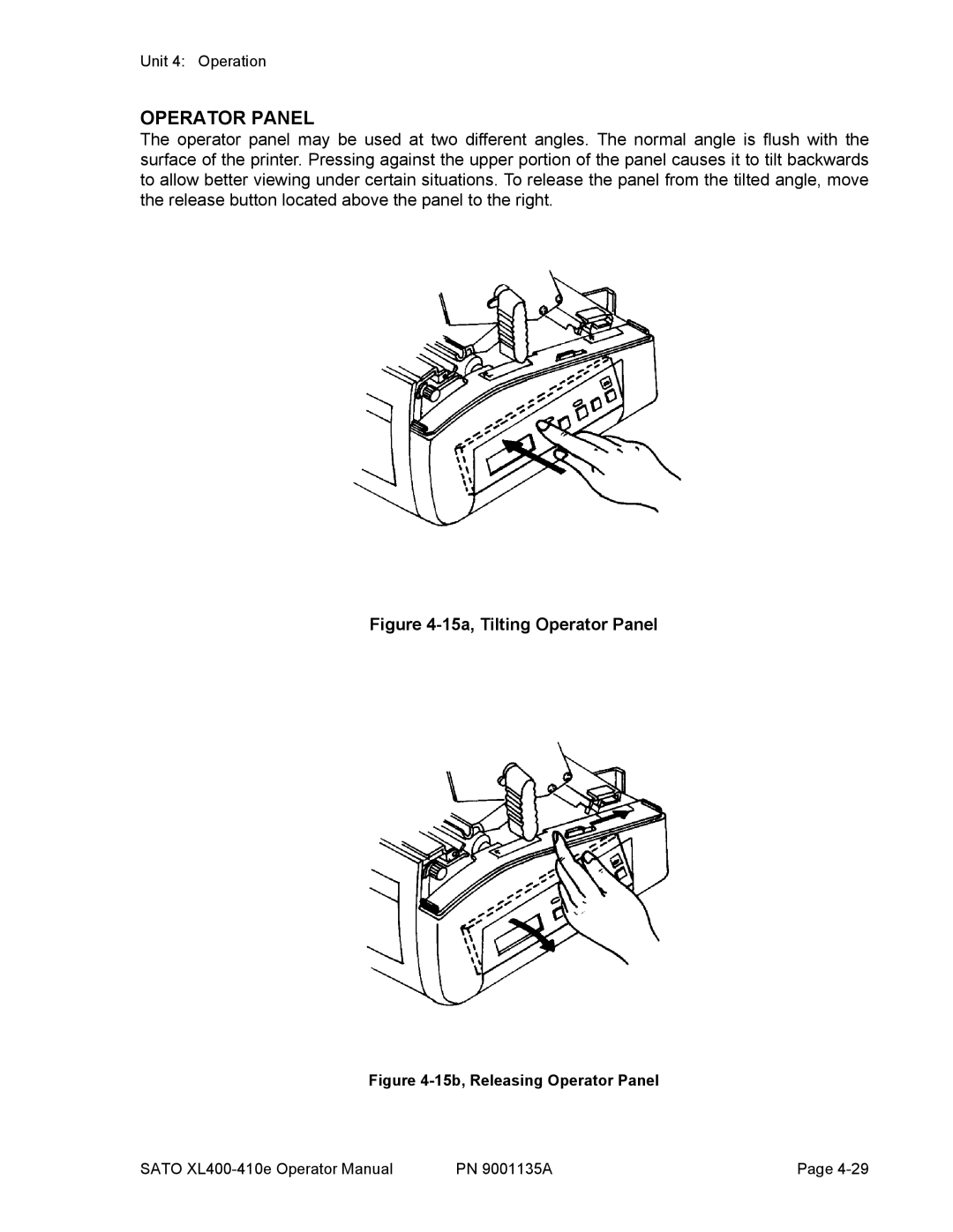 SATO 400e, 410e manual 15a, Tilting Operator Panel 