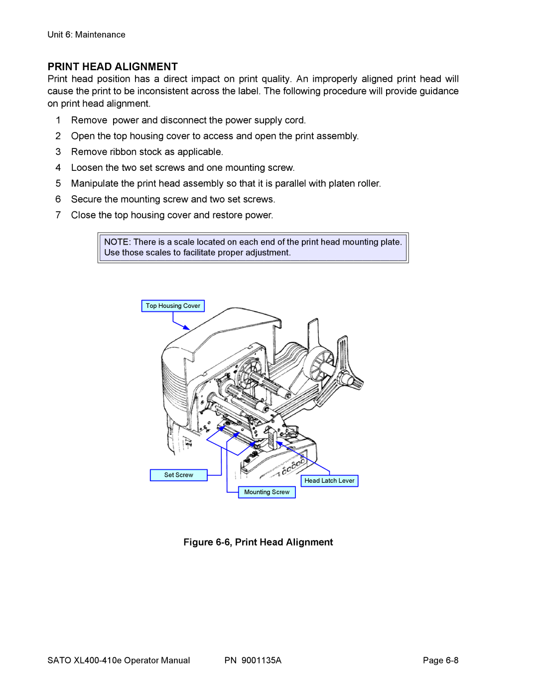 SATO 410e, 400e manual Print Head Alignment 