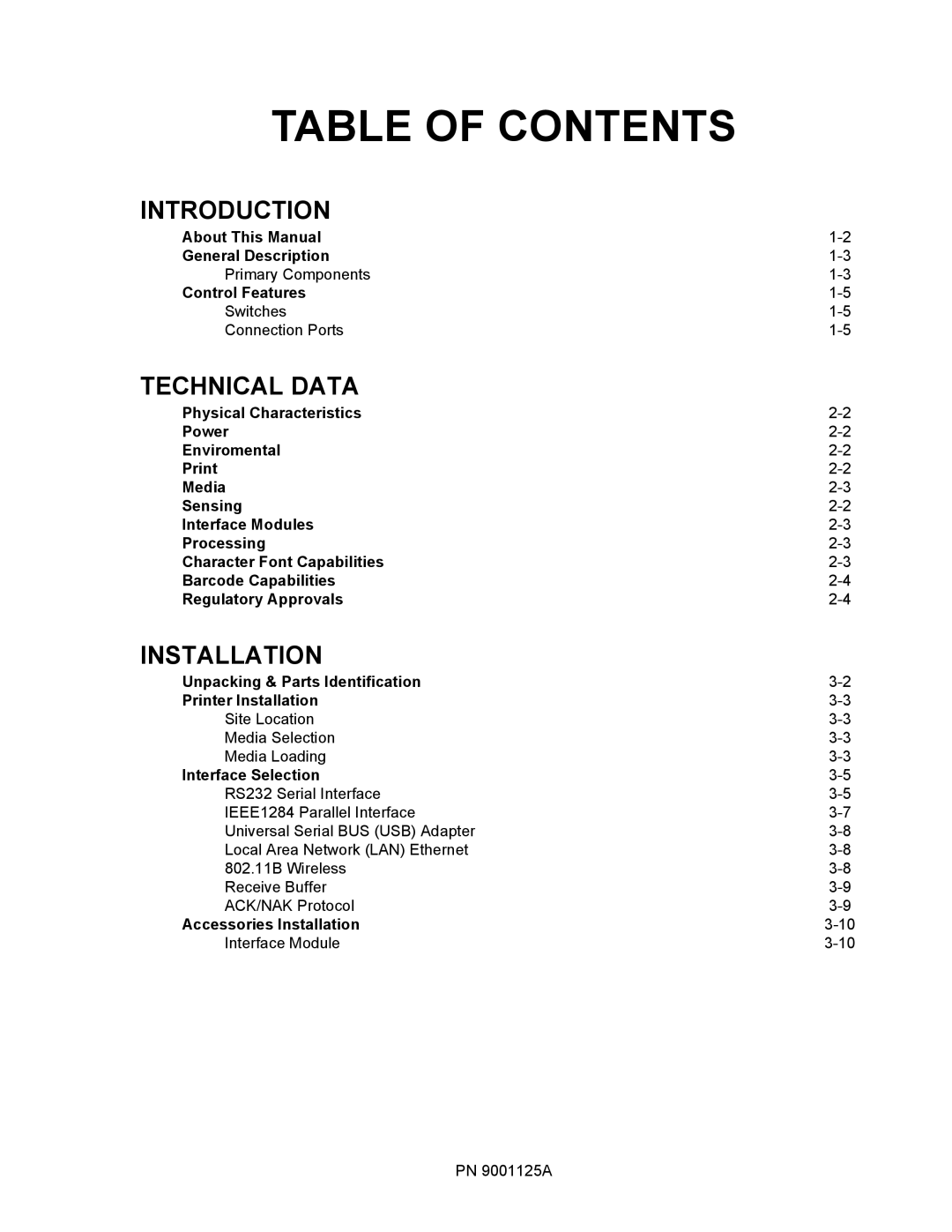 SATO 5900RVe manual Table of Contents 