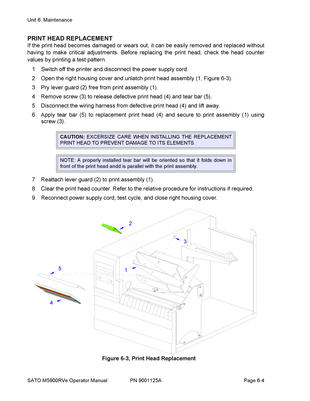 SATO 5900RVe manual Print Head Replacement, Print Head to Prevent Damage to ITS Elements 