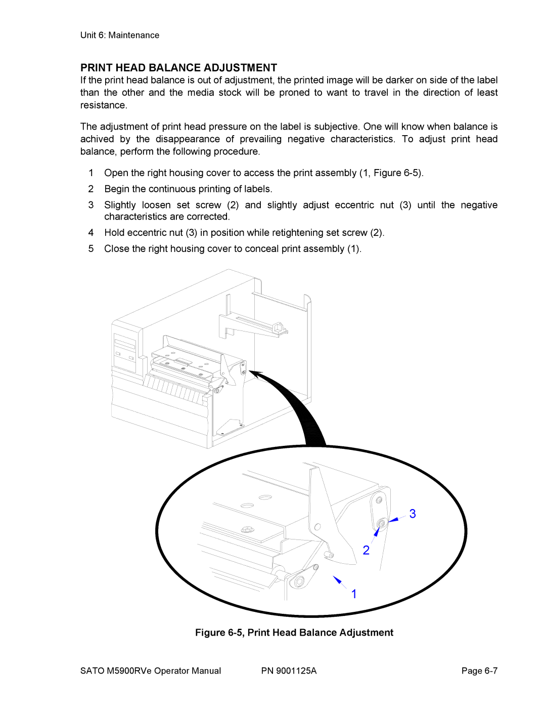 SATO 5900RVe manual Print Head Balance Adjustment 