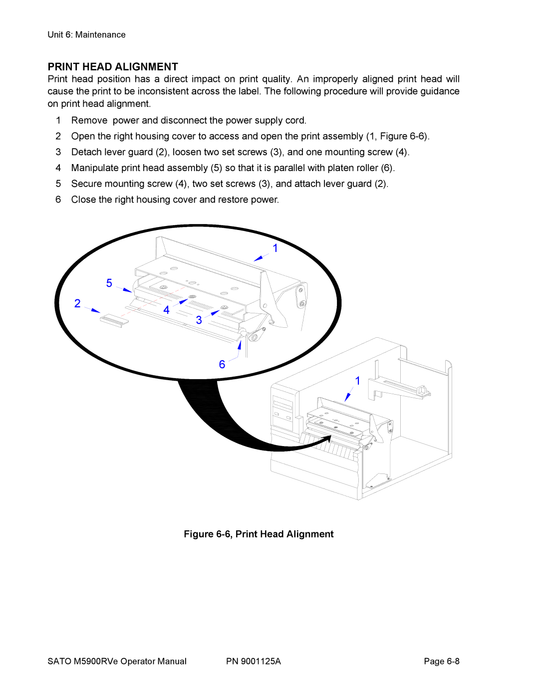 SATO 5900RVe manual Print Head Alignment 