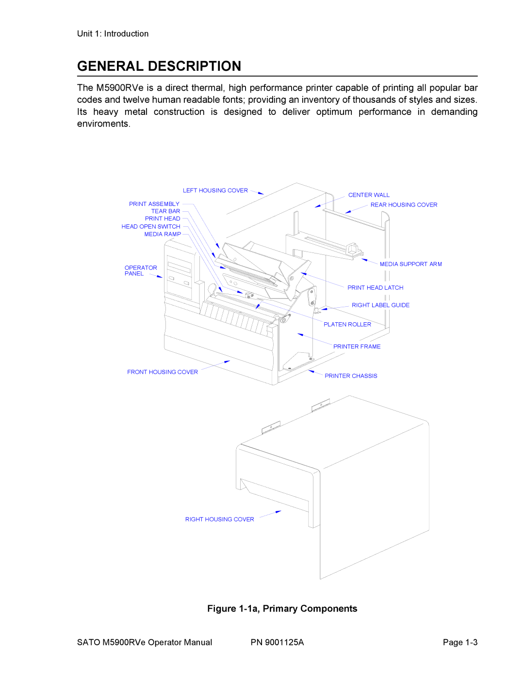 SATO 5900RVe manual General Description, 1a, Primary Components 