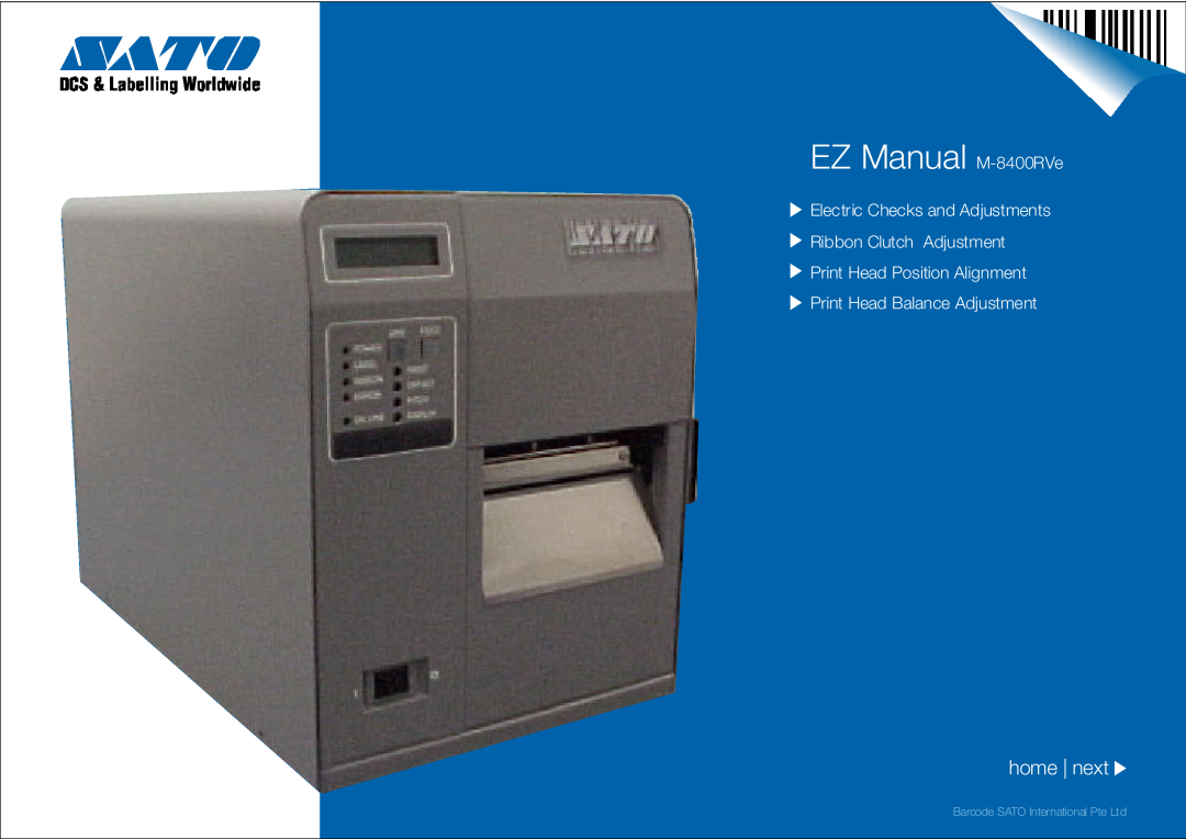 SATO manual EZ Manual M-8400RVe, home next, Electric Checks and Adjustments Ribbon Clutch Adjustment 
