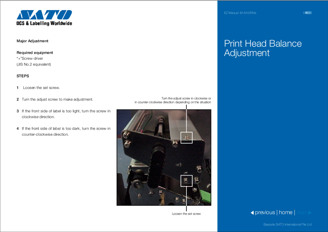 SATO 8400RVe manual Print Head Balance Adjustment 