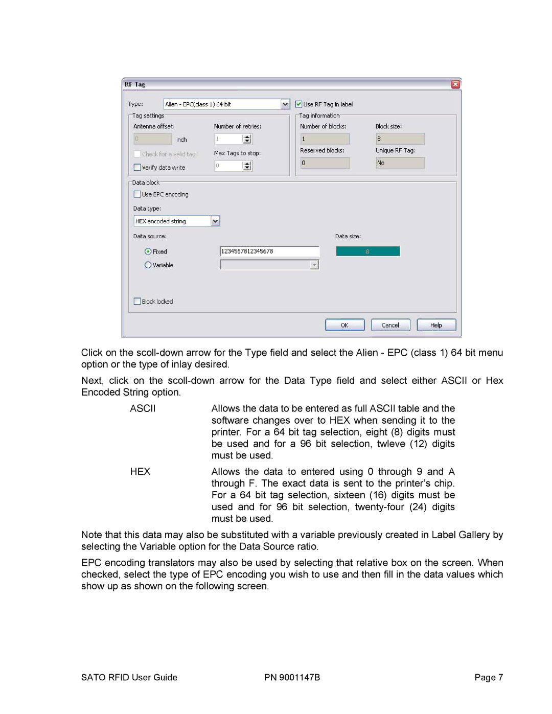 SATO 9001147B manual Ascii 