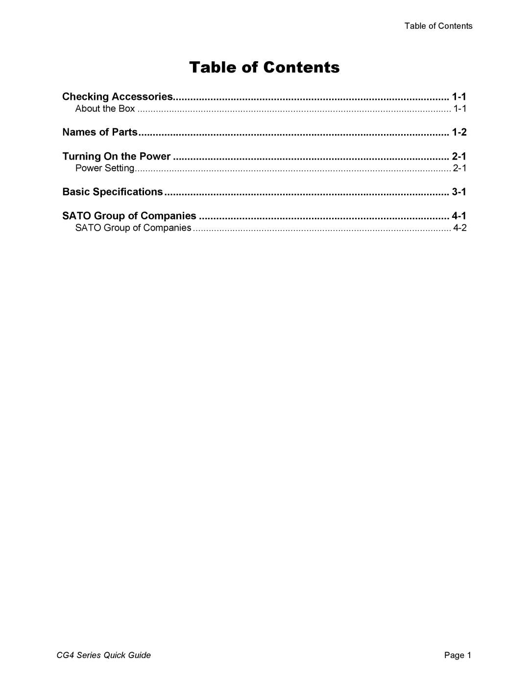 SATO CG408TT, CG412DT, CG408DT, CG412TT manual Table of Contents 