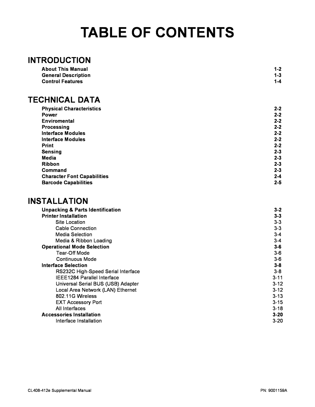 SATO CL408-412e manual Introduction, Technical Data, Installation, Table Of Contents 