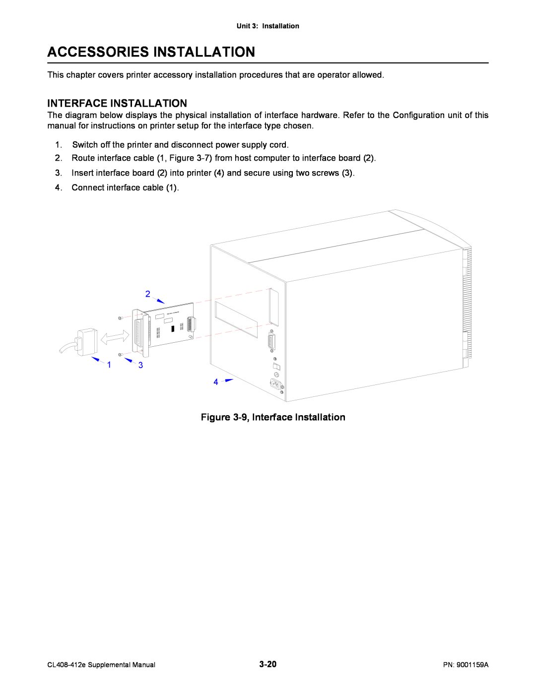 SATO CL408-412e manual Accessories Installation, 9, Interface Installation 