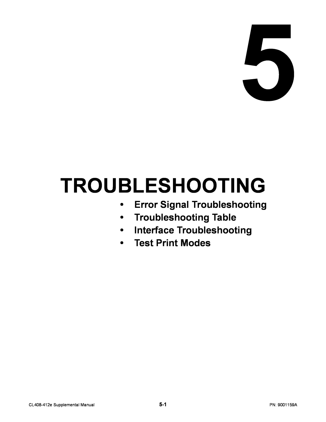 SATO CL408-412e manual Error Signal Troubleshooting Troubleshooting Table, Interface Troubleshooting Test Print Modes 