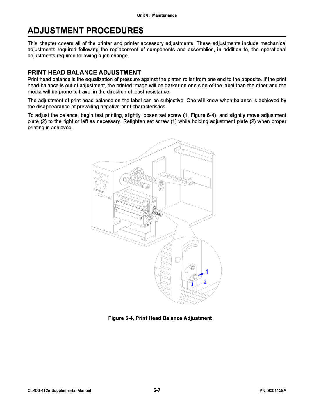 SATO CL408-412e manual Adjustment Procedures, Print Head Balance Adjustment 