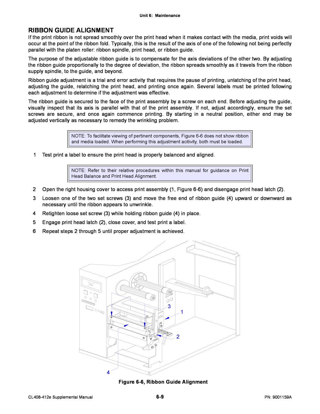 SATO CL408-412e manual 6, Ribbon Guide Alignment 