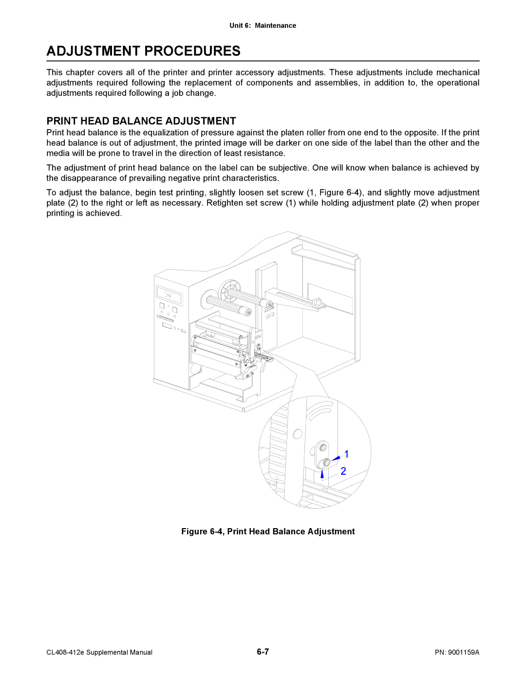 SATO CL408-412e manual Adjustment Procedures, Print Head Balance Adjustment 