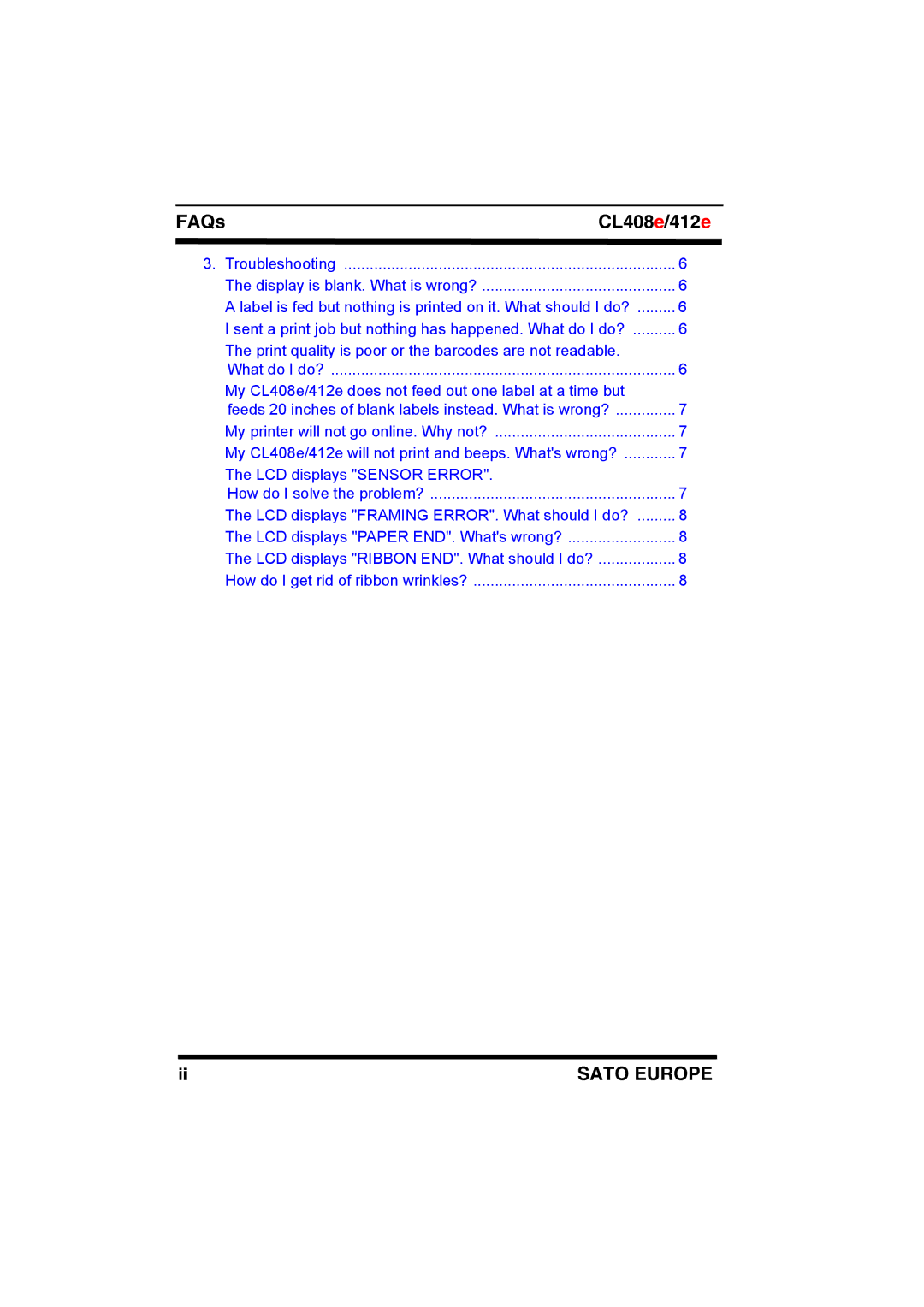 SATO CL408e/412e manual FAQs 