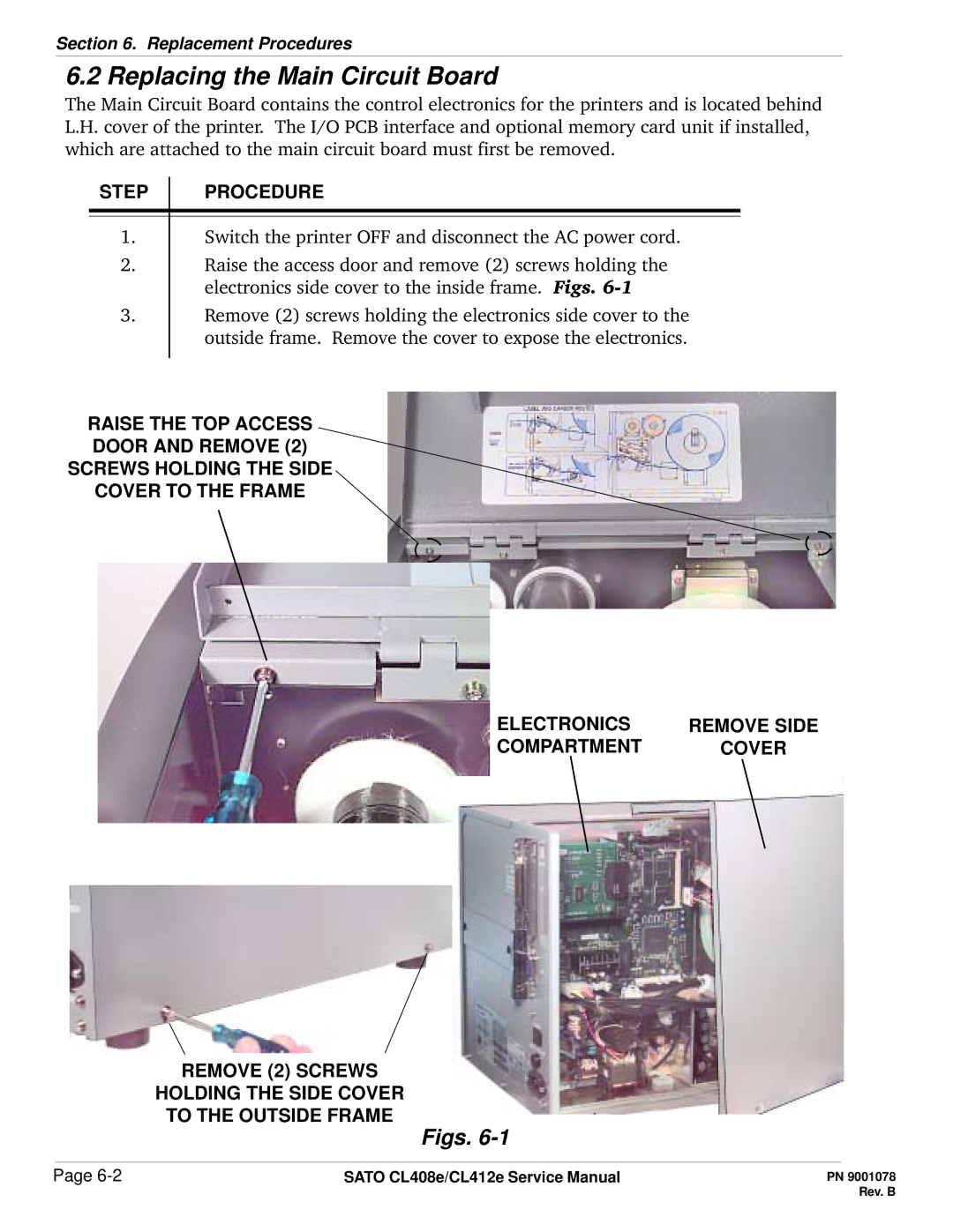 SATO CL412E service manual Replacing the Main Circuit Board, Step 