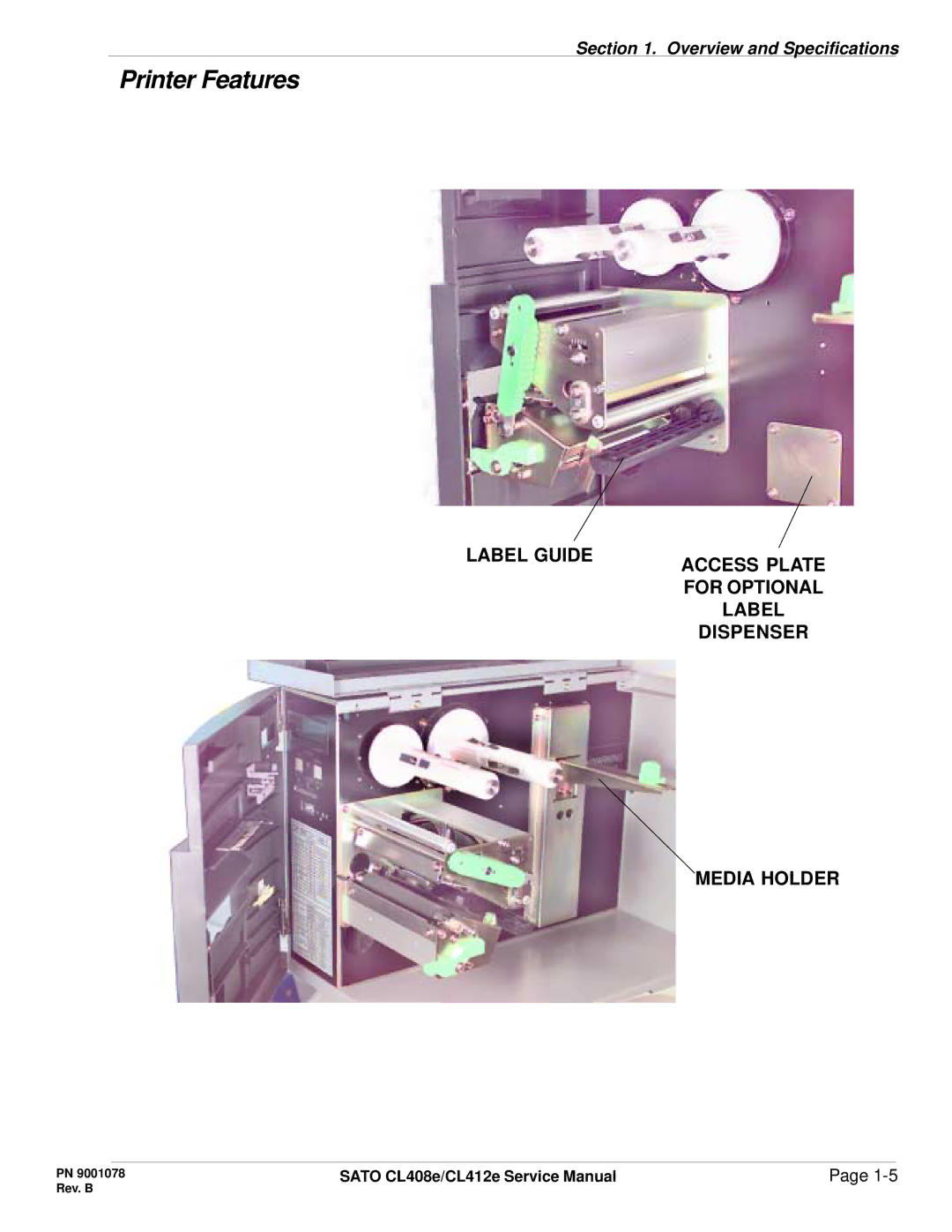 SATO CL412E service manual Label Guide, For Optional, Dispenser, Media Holder 