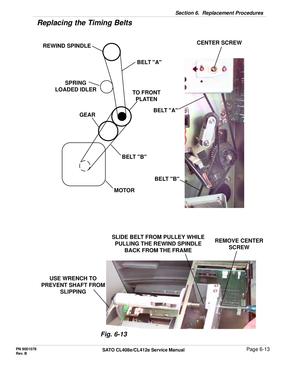 SATO CL412E service manual Rewind Spindle Center Screw 