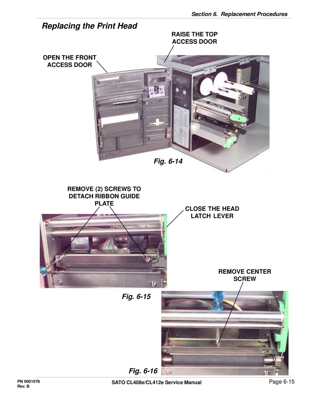 SATO CL412E service manual Replacing the Print Head 