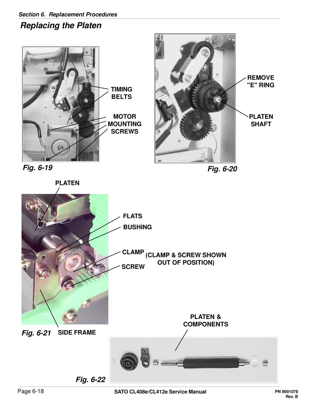 SATO CL412E service manual Platen Remove Timing, Belts Motor 