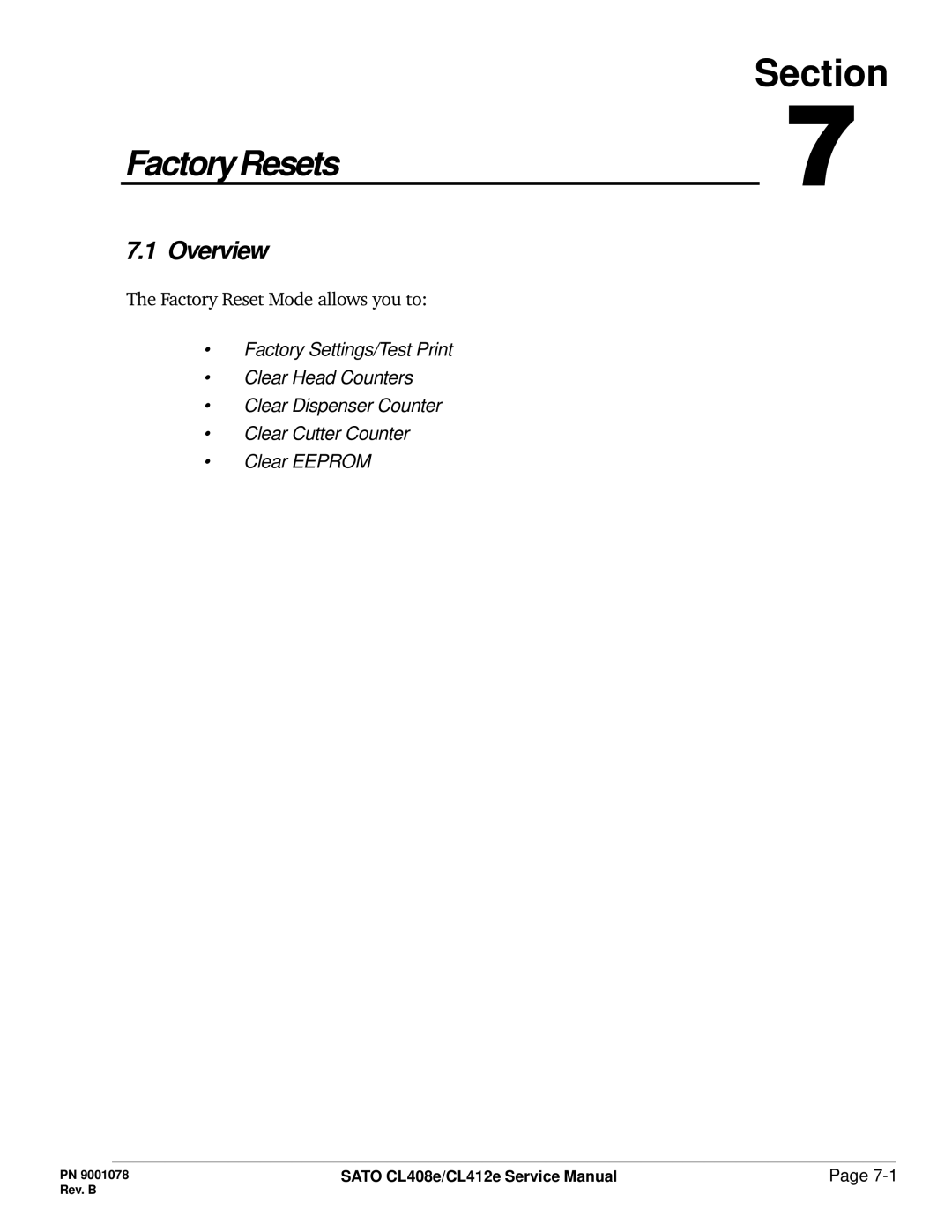 SATO CL412E service manual FactoryResets 