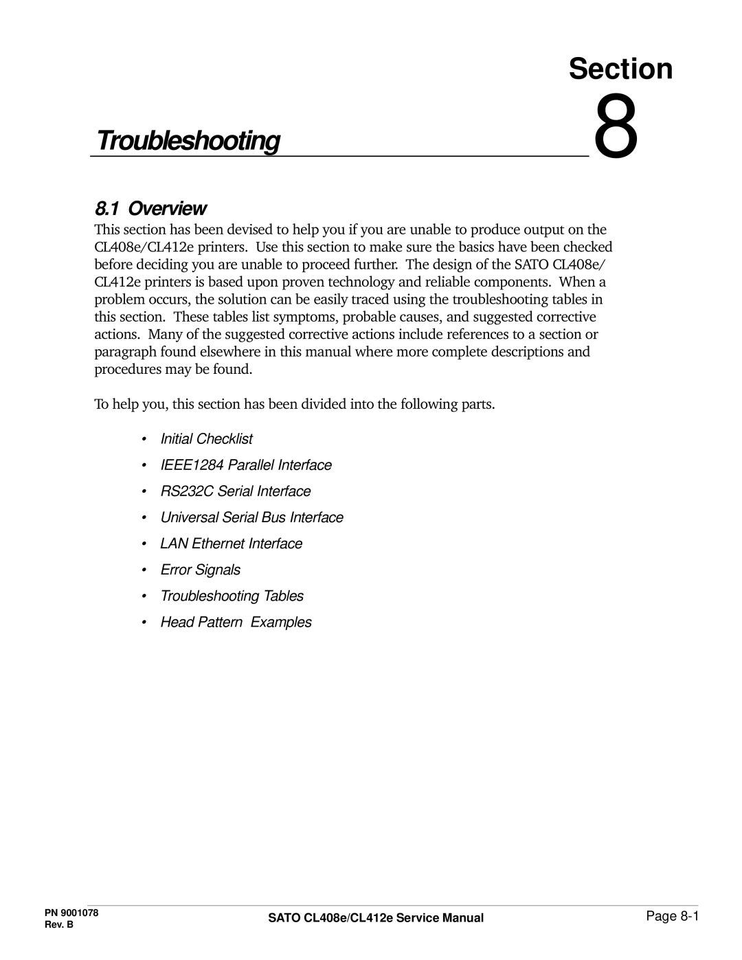 SATO CL412E service manual Troubleshooting 