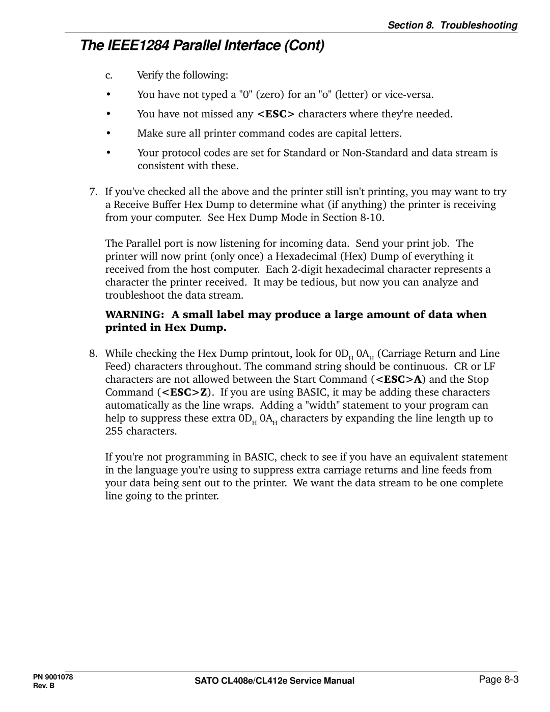 SATO CL412E service manual IEEE1284 Parallel Interface 