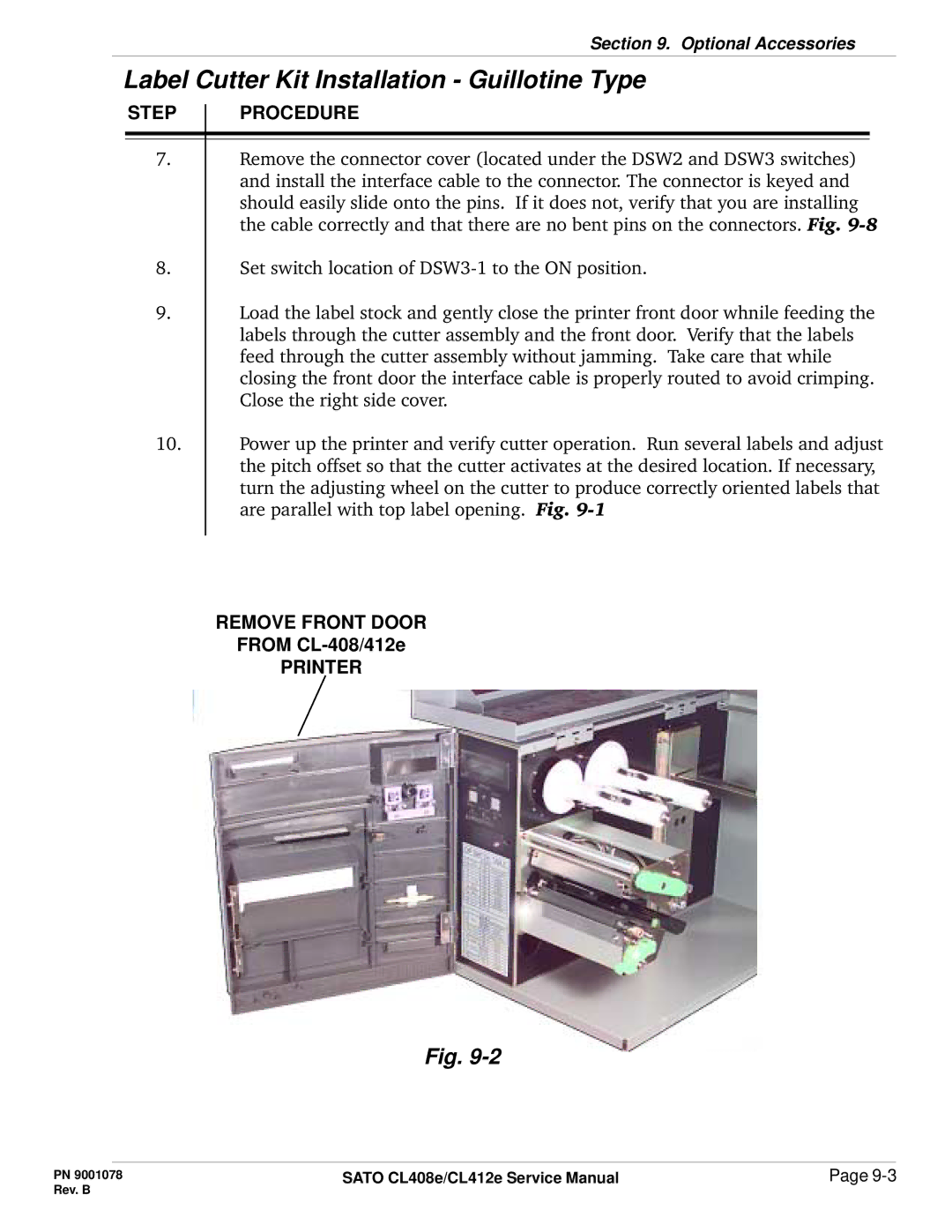 SATO CL412E service manual Step, Remove Front Door 