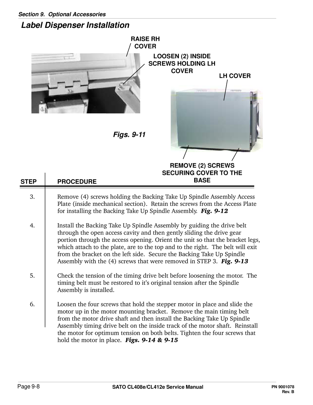 SATO CL412E service manual Figs, Raise RH Cover Loosen 2 Inside Screws Holding LH LH Cover 