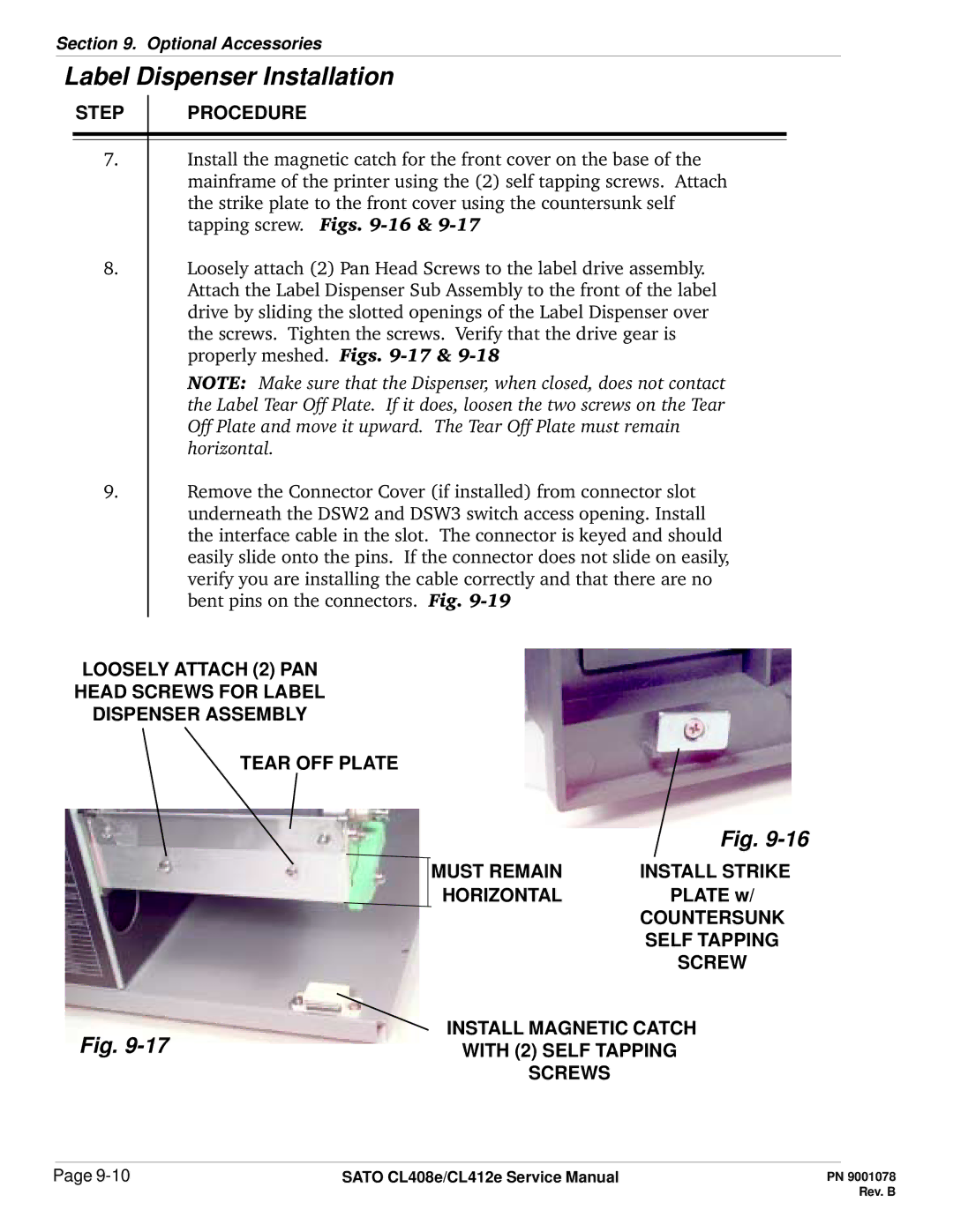 SATO CL412E service manual Horizontal, With 2 Self Tapping 