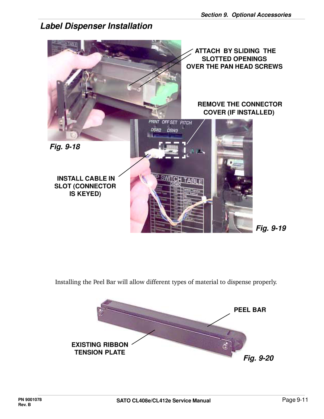 SATO CL412E service manual Peel BAR Existing Ribbon Tension Plate 