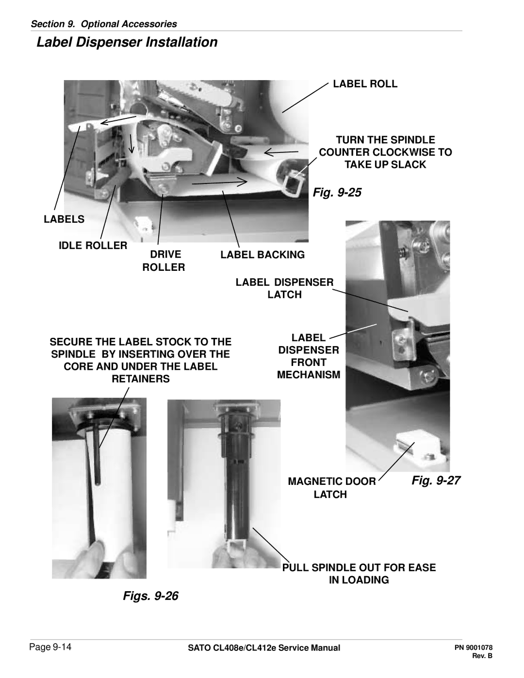 SATO CL412E Label Roll, Labels Idle Roller Label Backing Drive Label Dispenser, Spindle by Inserting Over, Front 