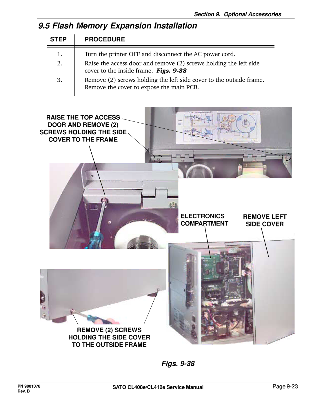 SATO CL412E service manual Flash Memory Expansion Installation, Step Procedure 