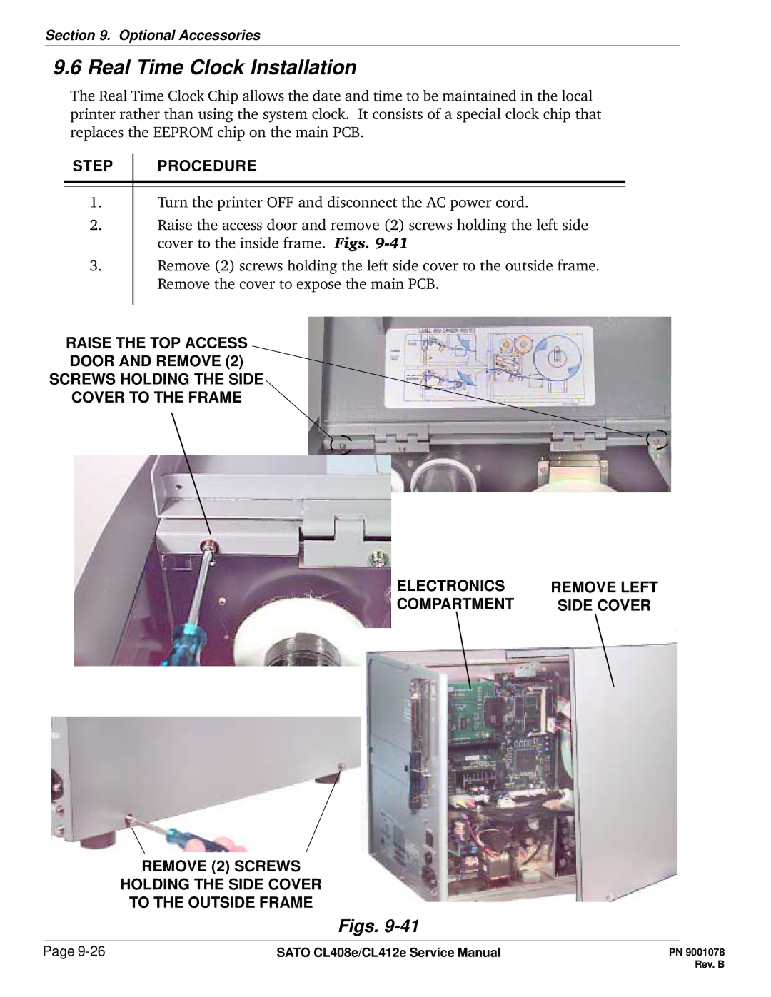 SATO CL412E service manual Real Time Clock Installation, Step Procedure 