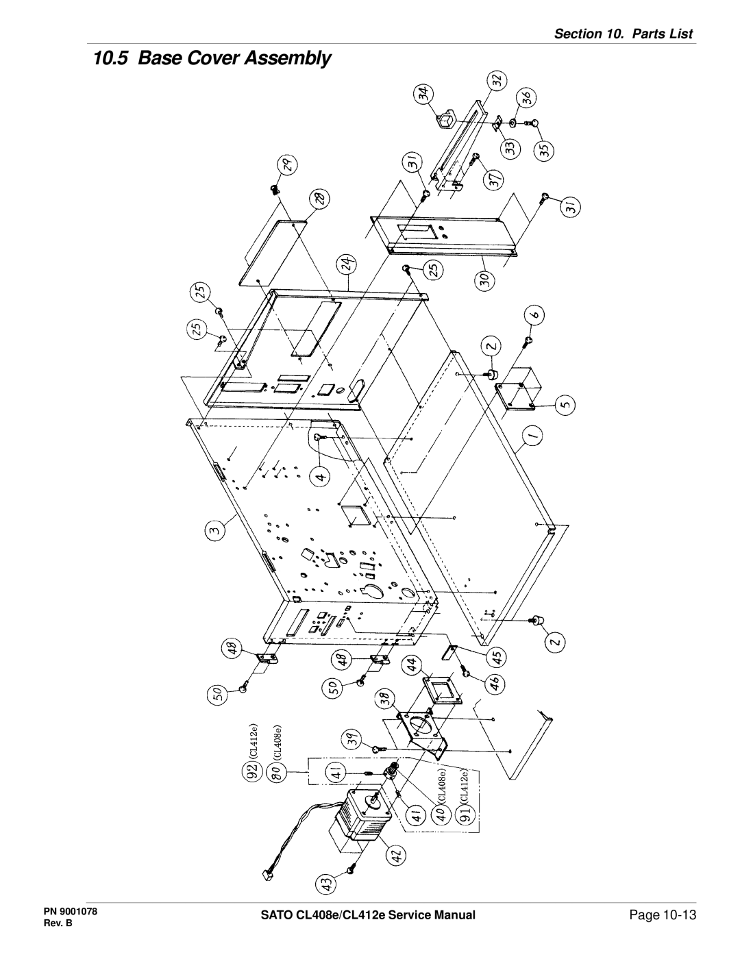 SATO CL412E service manual Base Cover Assembly 