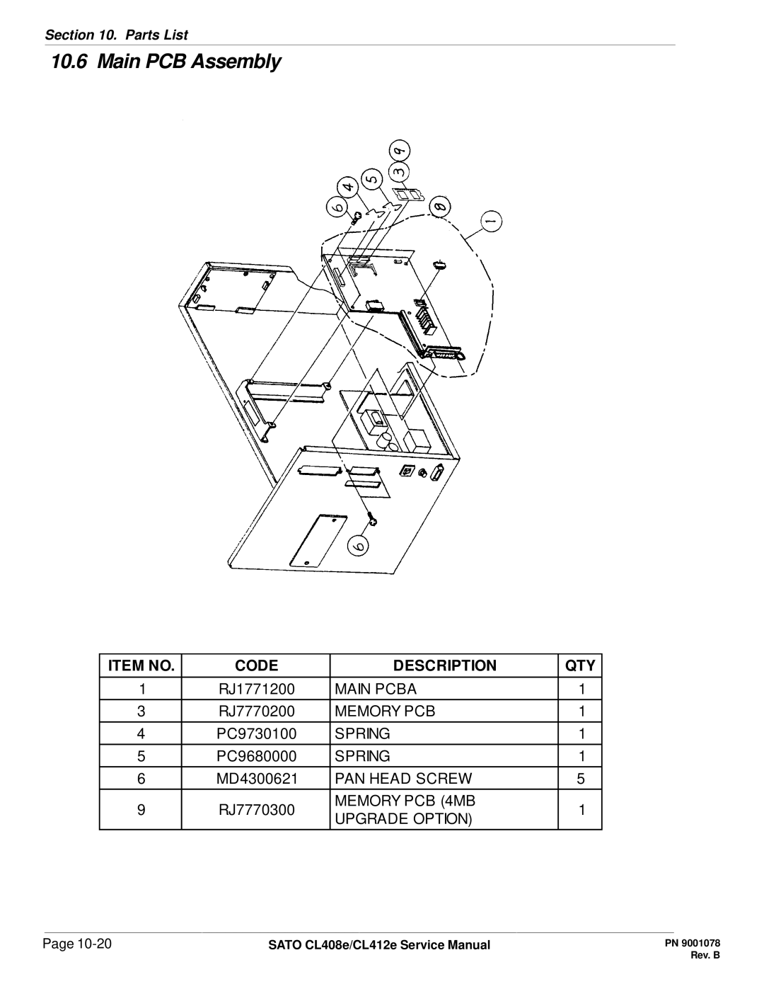 SATO CL412E service manual Main PCB Assembly 