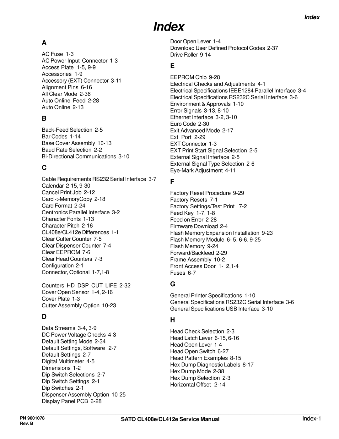 SATO CL412E service manual Index 