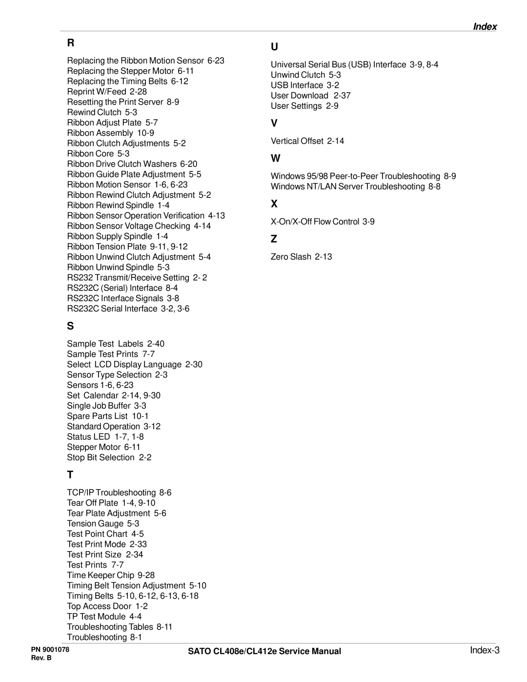 SATO CL412E service manual Index-3 