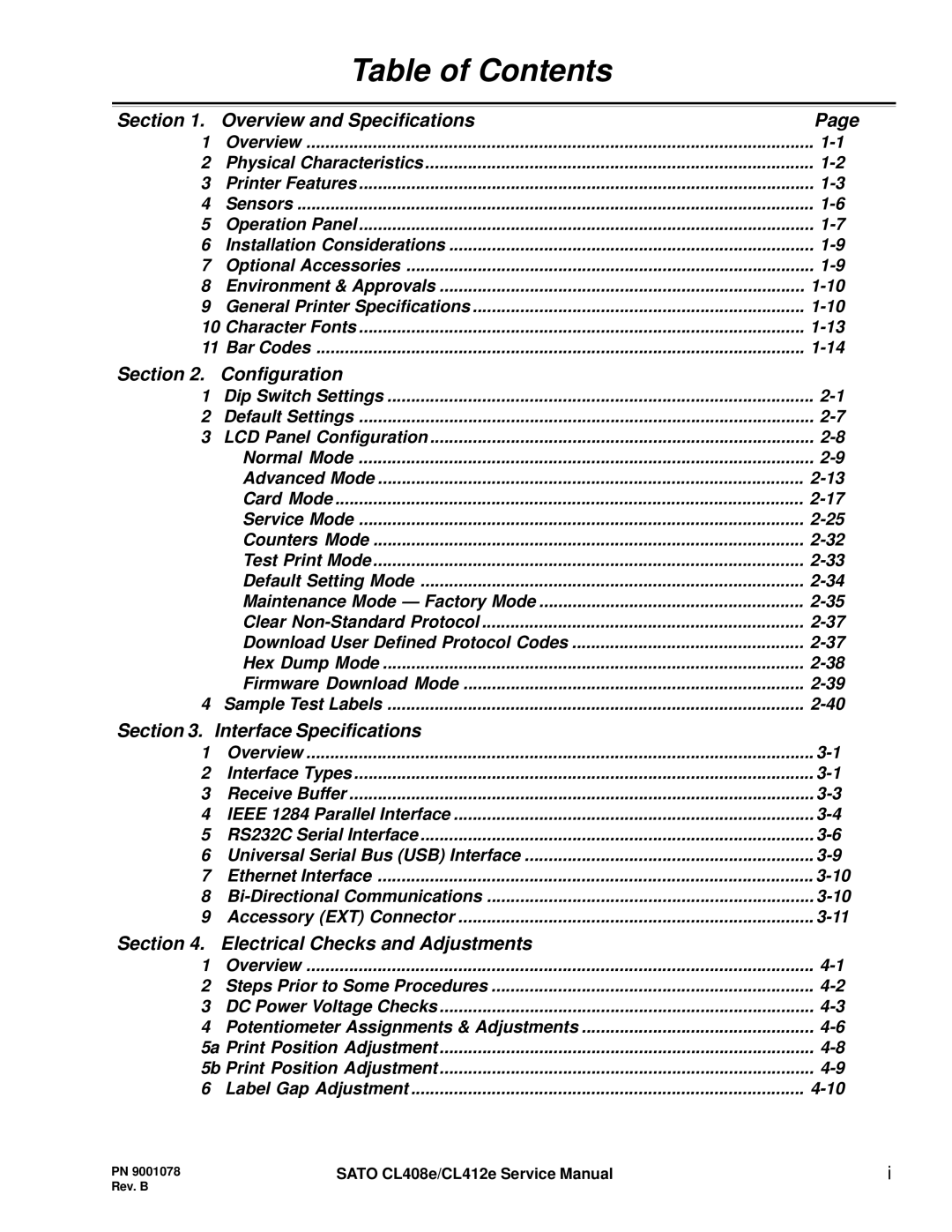 SATO CL412E service manual Table of Contents 