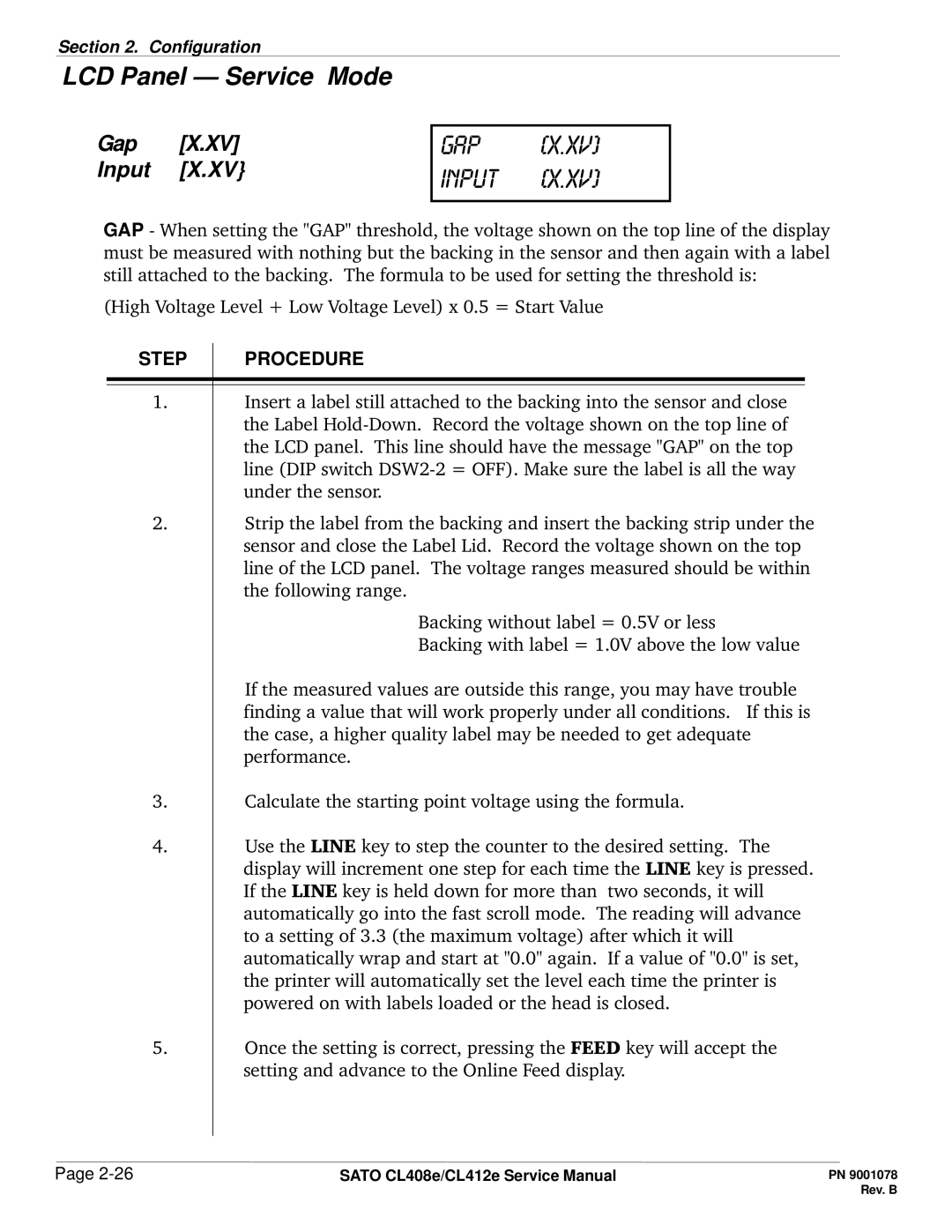 SATO CL412E service manual Gap x.xv input 