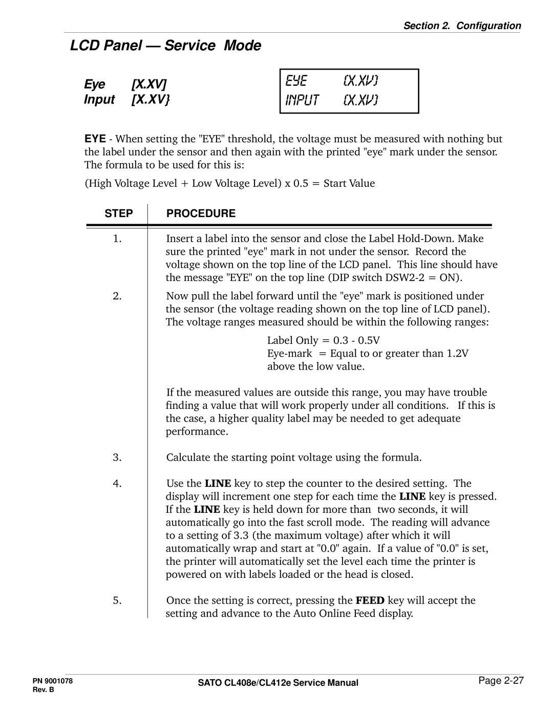 SATO CL412E service manual Eye x.xv input, Eye Input 