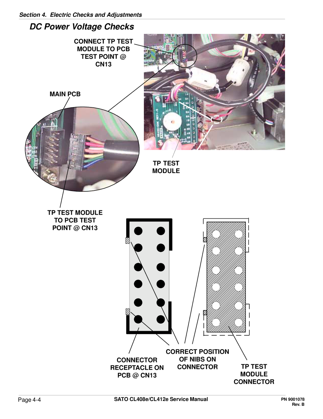 SATO CL412E Connect TP Test Module to PCB Test Point @, Main PCB TP Test Module To PCB Test Point @ CN13, Receptacle on 