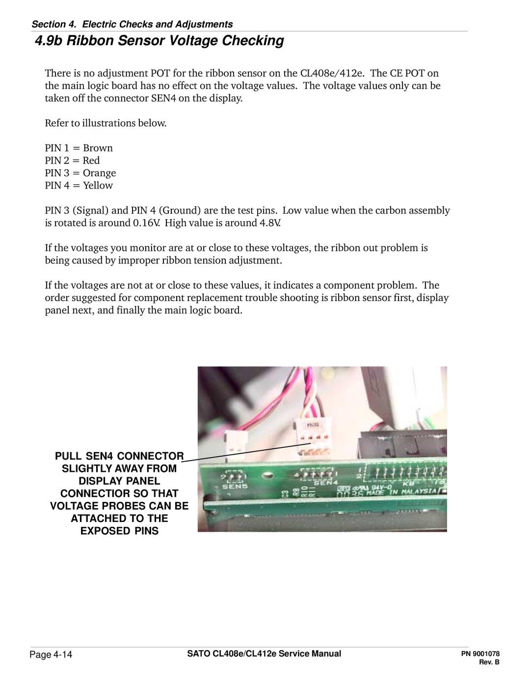 SATO CL412E service manual 9b Ribbon Sensor Voltage Checking 