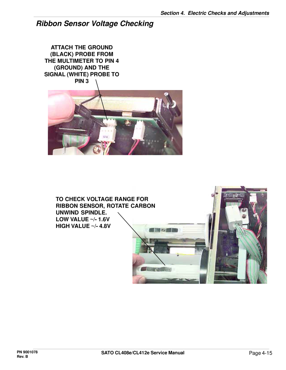 SATO CL412E service manual Ribbon Sensor Voltage Checking, High Value ~ 