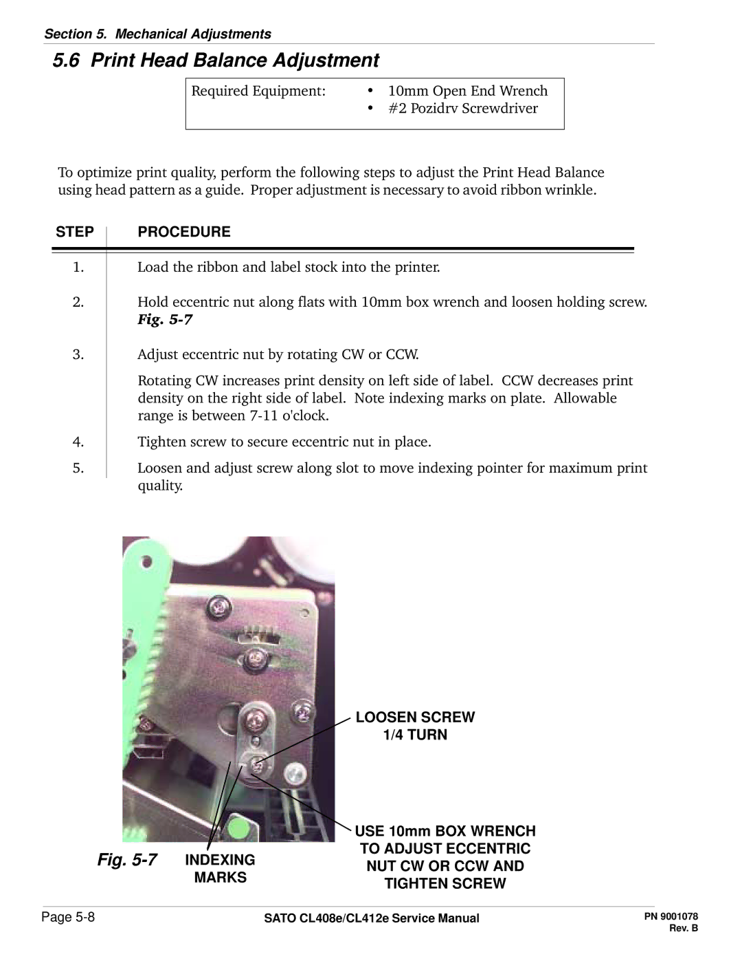 SATO CL412E service manual Print Head Balance Adjustment, Loosen Screw 