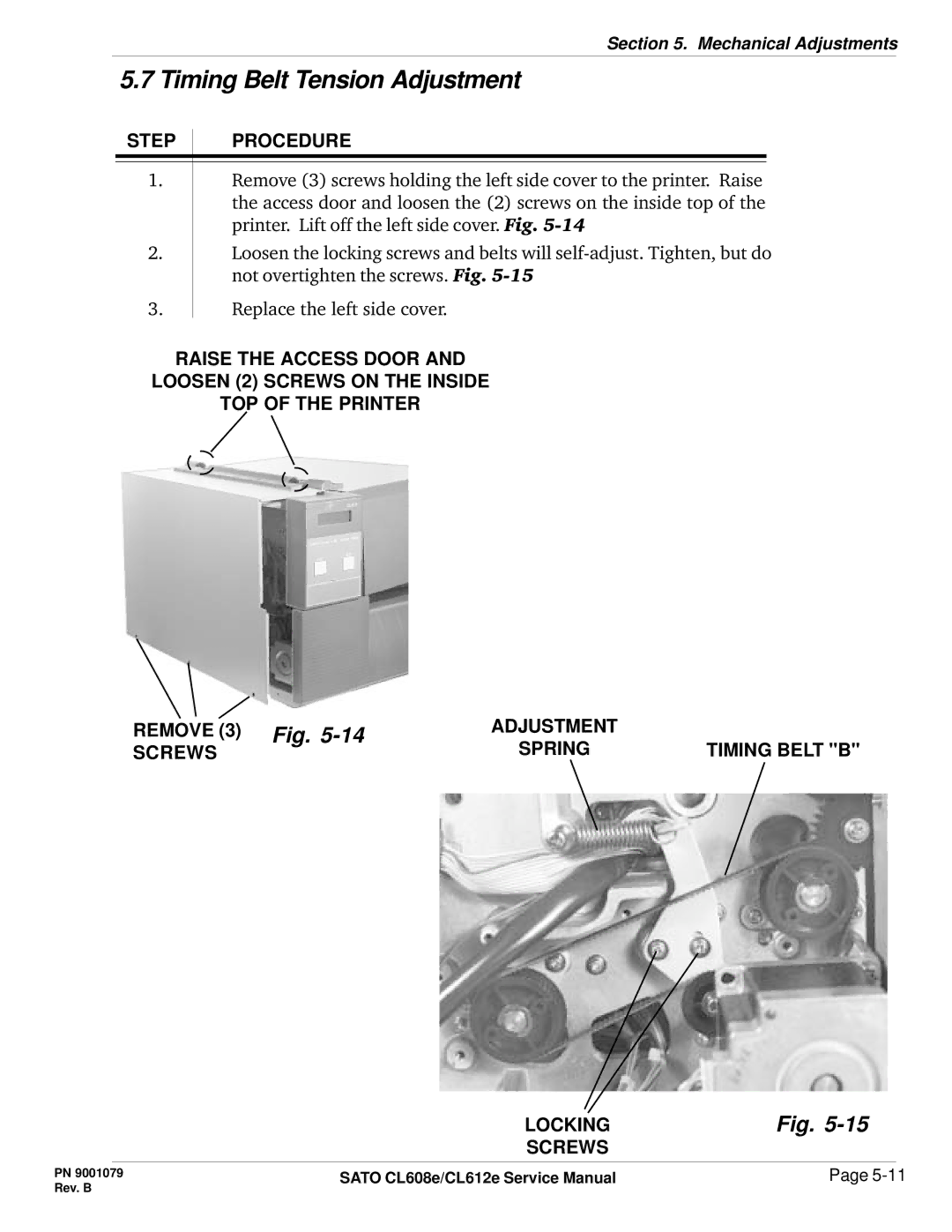 SATO CL608e/CL612e manual Timing Belt Tension Adjustment, Screws Spring Locking 