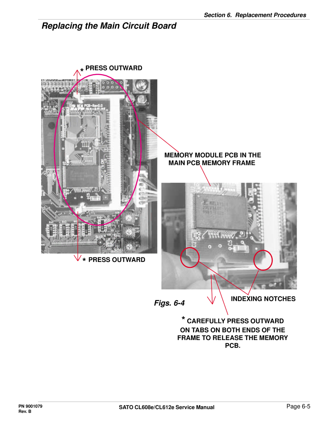 SATO CL608e/CL612e manual Press Outward Memory Module PCB Main PCB Memory Frame 